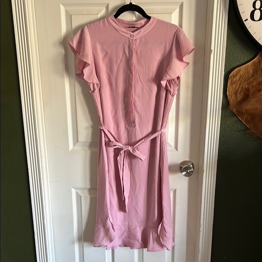Ann Taylor Pink Flutter Sleeve Sheath Dress